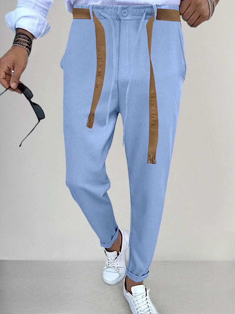 Stylish Straight Pants with Belt Pants coofandy Light Blue S 