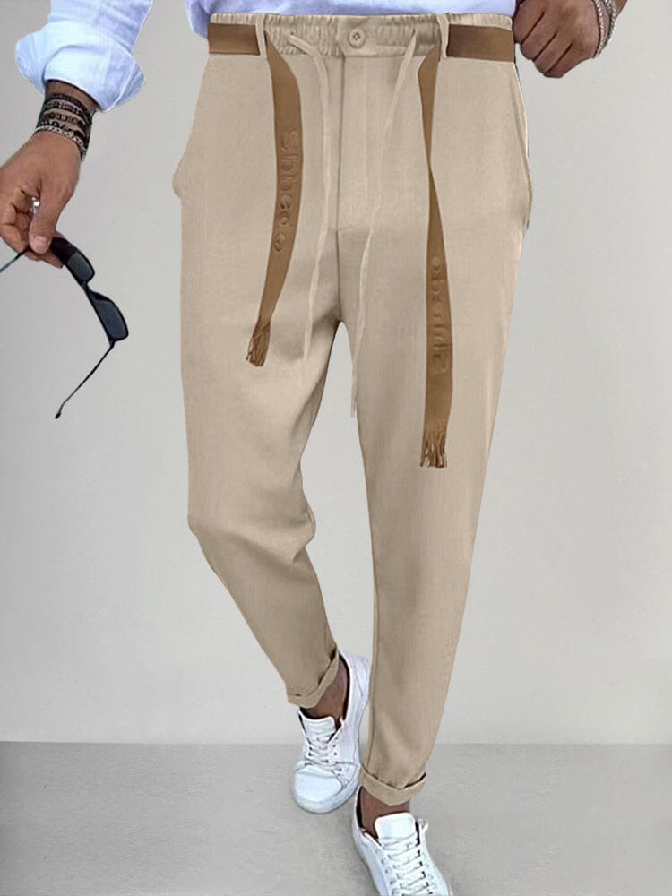 Stylish Straight Pants with Belt Pants coofandy Khaki S 