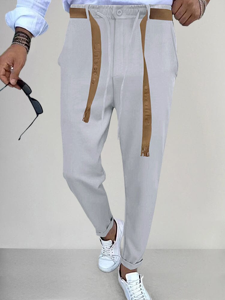 Stylish Straight Pants with Belt Pants coofandy Grey S 