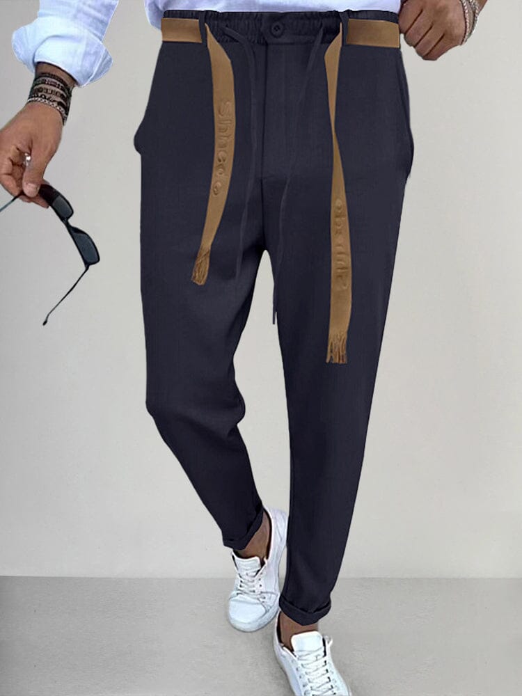 Stylish Straight Pants with Belt Pants coofandy Navy Blue S 