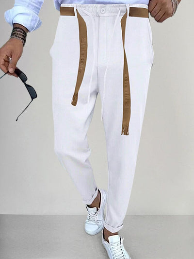Stylish Straight Pants with Belt Pants coofandy White S 