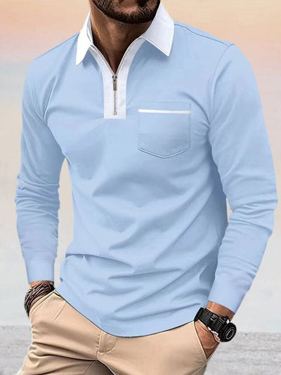 Casual Color Spliced Polo Shirt Polos coofandy Light Blue S 