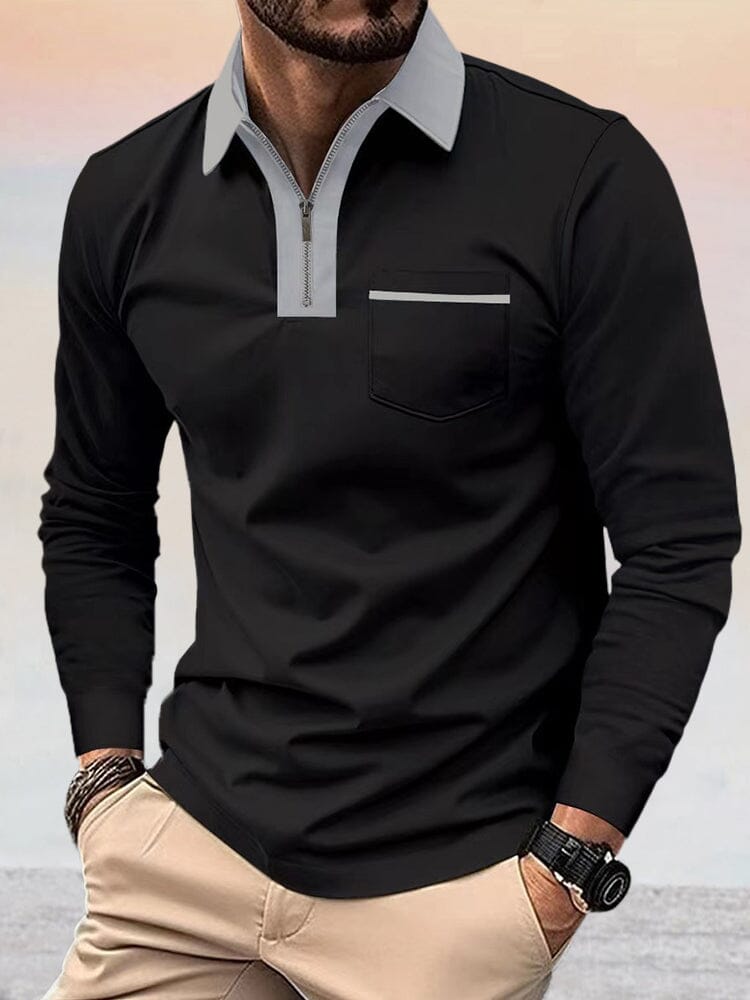 Casual Color Spliced Polo Shirt Polos coofandy Black S 
