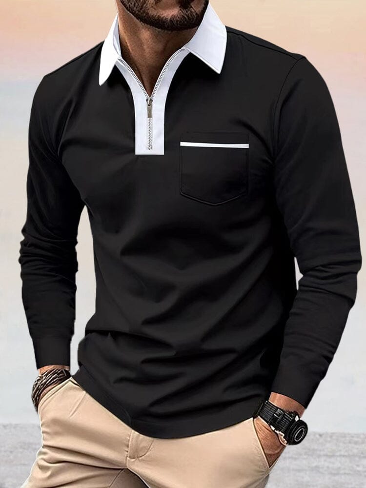 Casual Color Spliced Polo Shirt Polos coofandy Black/White S 
