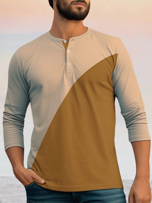 100% Cotton Two-tone Henley Shirt coofandystore Coffee S 