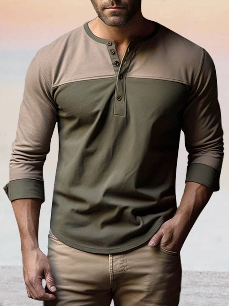 Premium 100% Cotton Splicing Henley Shirt T-Shirt coofandystore Army Green S 