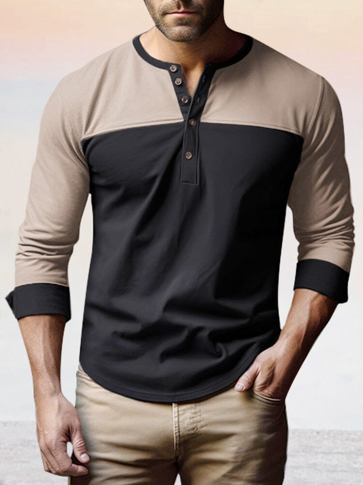 Premium 100% Cotton Splicing Henley Shirt T-Shirt coofandystore Black S 