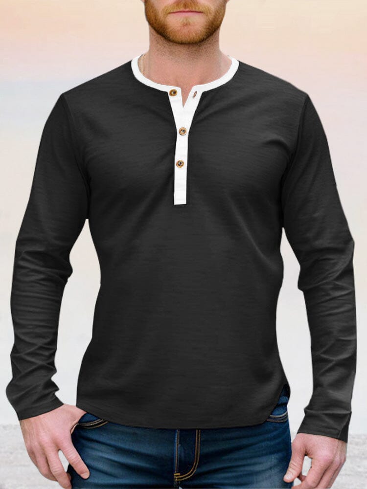 Soft 100% Cotton Henley Shirt T-Shirt coofandystore Black S 