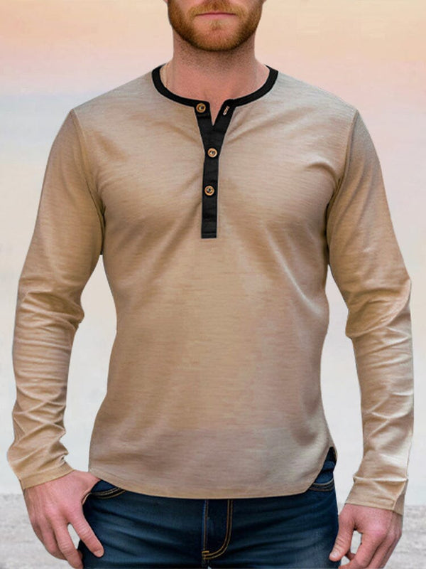 Soft 100% Cotton Henley Shirt T-Shirt coofandystore Khaki S 