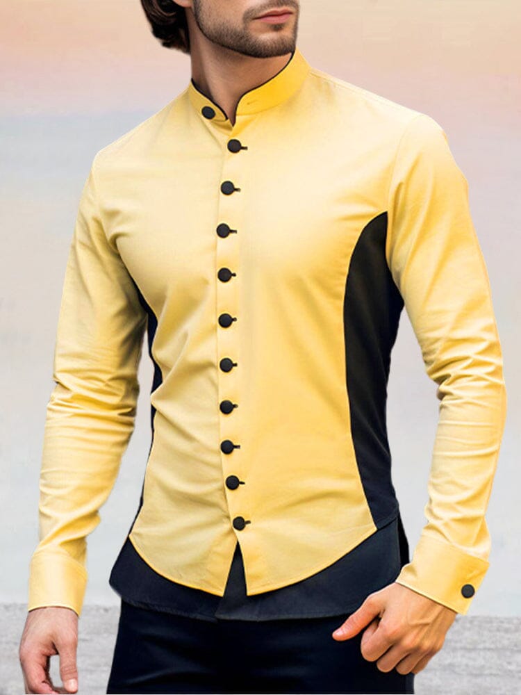 Stylish Contrast Color Fitted Shirt Shirts coofandy Yellow S 