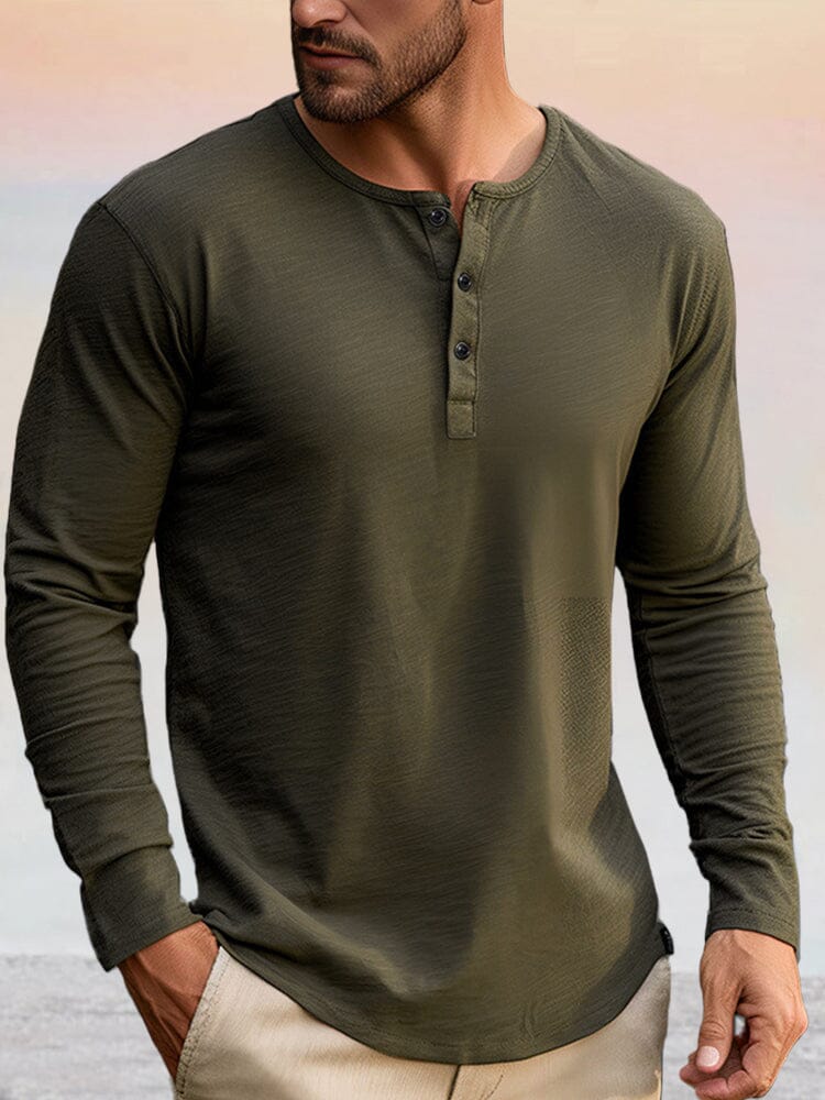 Casual 100% Cotton Henley Shirt Shirts coofandy 