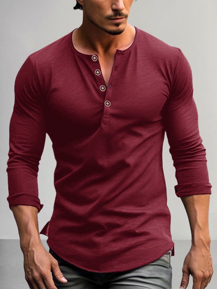 Cozy 100% Cotton Henley Shirt Shirts coofandy Wine Red S 