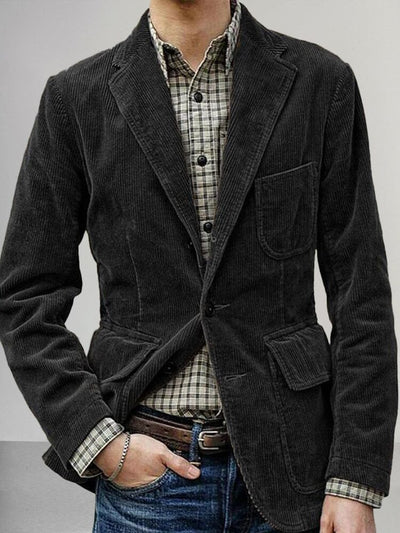 Vintage Corduroy Blazer Jacket Jackets coofandy Black S 