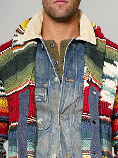 Stylish Rainbow Striped Knit Cardigan Cardigans coofandy 