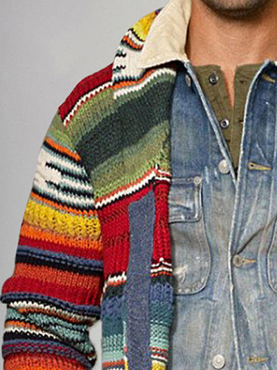 Stylish Rainbow Striped Knit Cardigan Cardigans coofandy 