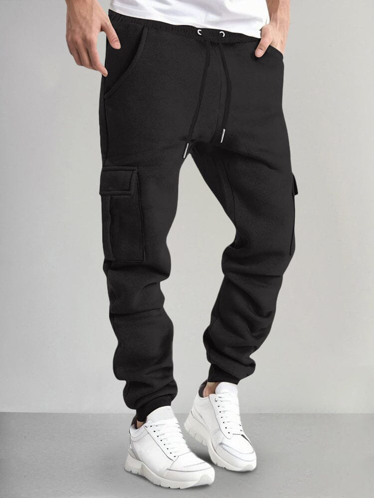 Casual Thermal Fleece Cargo Sweatpants Pants coofandy Black S 