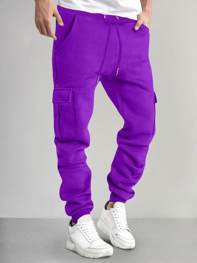 Casual Thermal Fleece Cargo Sweatpants Pants coofandy Purple S 