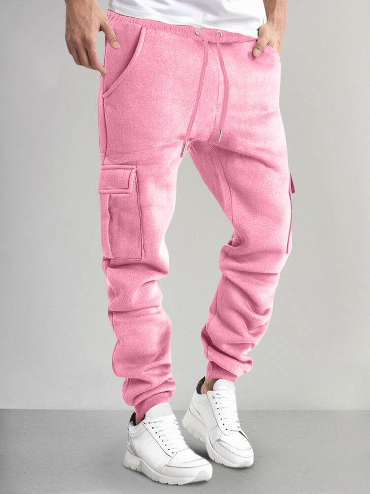 Casual Thermal Fleece Cargo Sweatpants Pants coofandy Pink S 