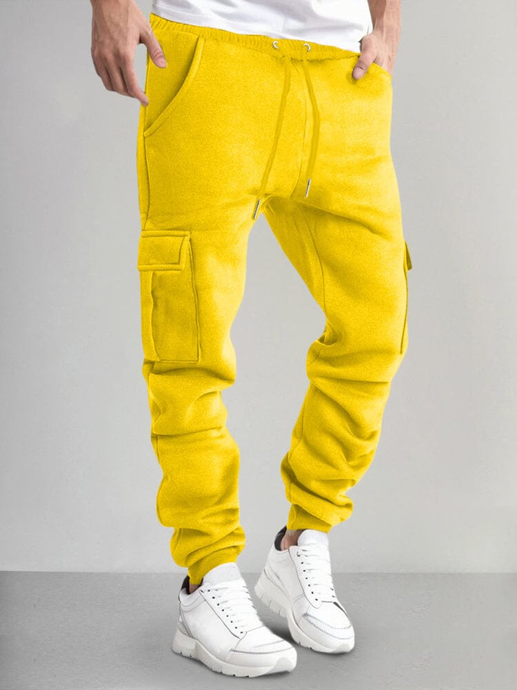 Casual Thermal Fleece Cargo Sweatpants Pants coofandy Yellow S 