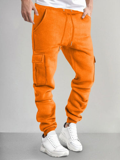Casual Thermal Fleece Cargo Sweatpants Pants coofandy Orange S 