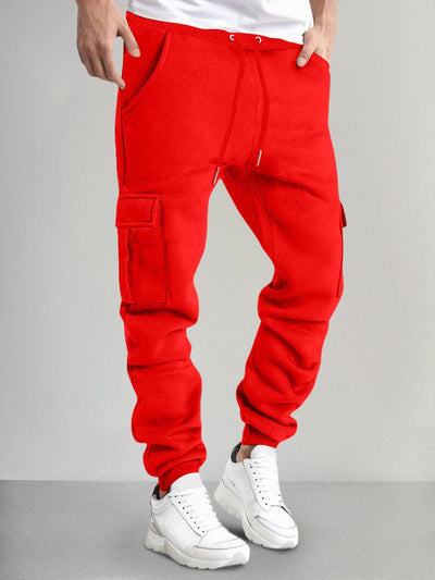 Casual Thermal Fleece Cargo Sweatpants Pants coofandy Red S 