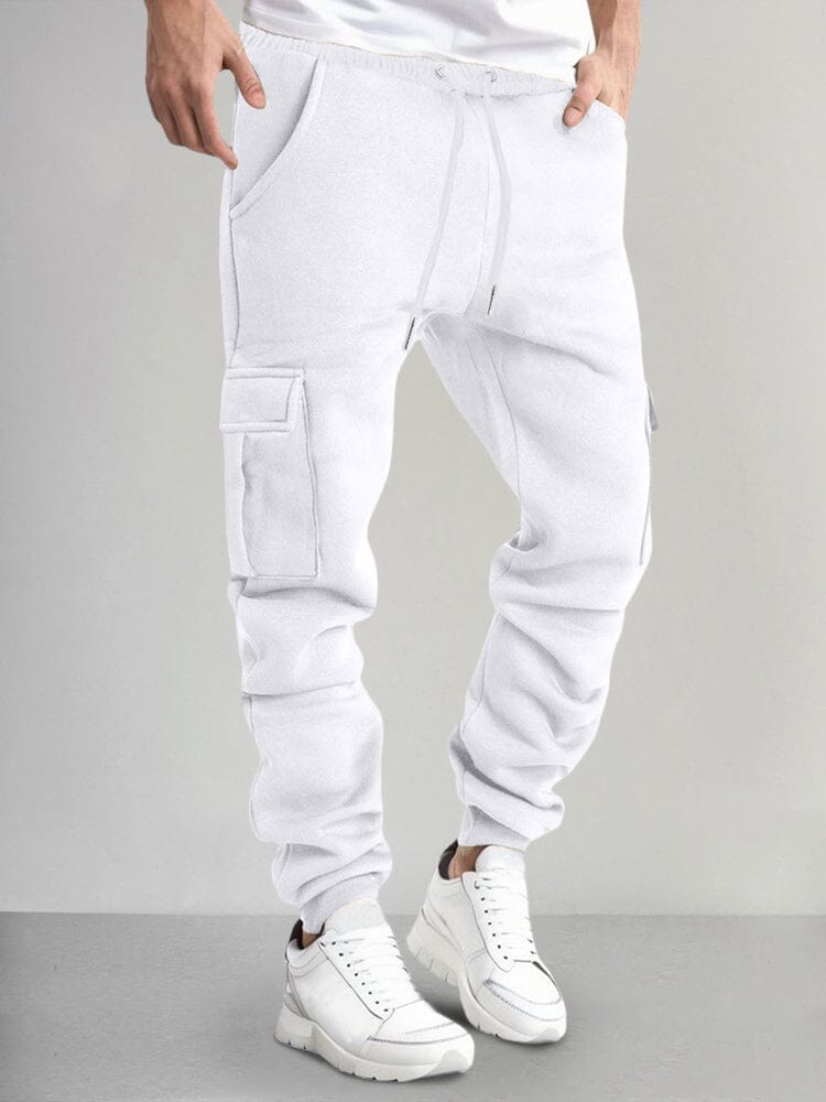 Casual Thermal Fleece Cargo Sweatpants Pants coofandy White S 