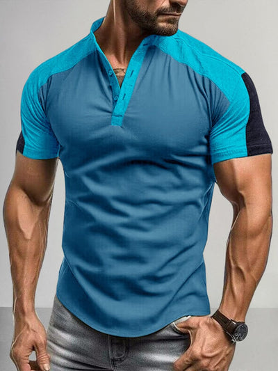 Premium 100% Cotton Henley Shirt T-Shirt coofandy Denim Blue S 