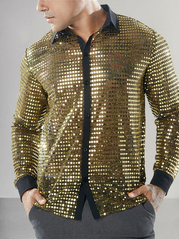 Vintage Sparkly Sequins Shirt Shirts coofandy Gold S 