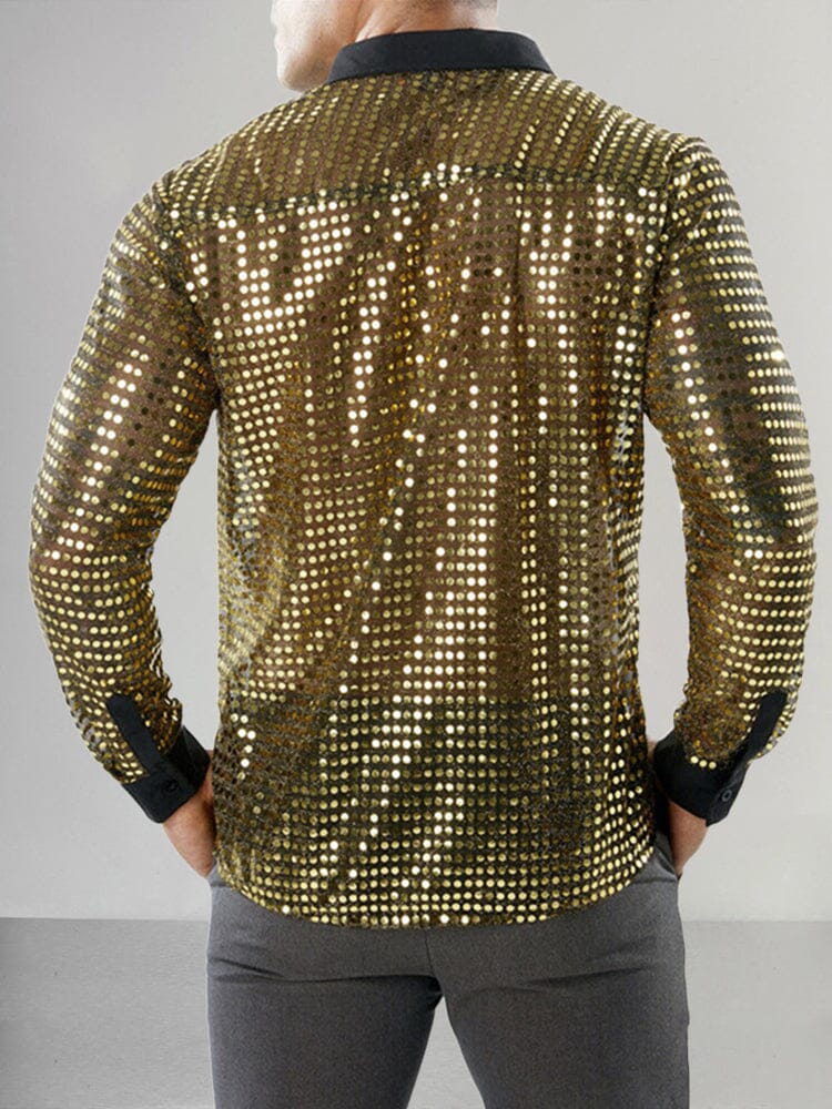 Vintage Sparkly Sequins Shirt Shirts coofandy 