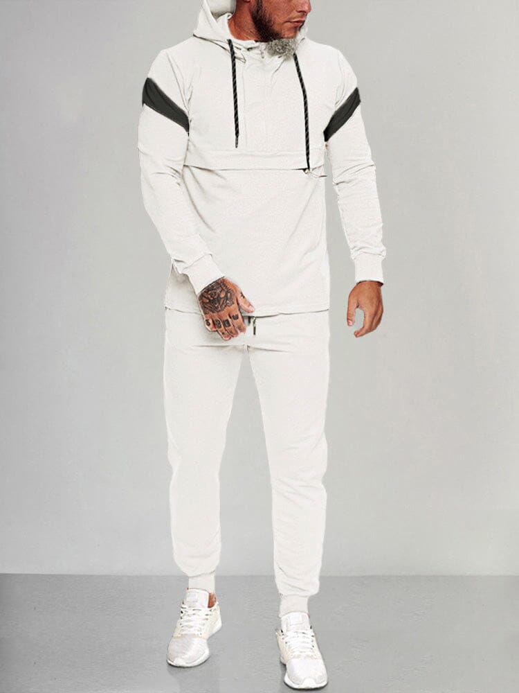 Stylish Splicing Athleisure Hoodie Set Sports Set coofandy White S 