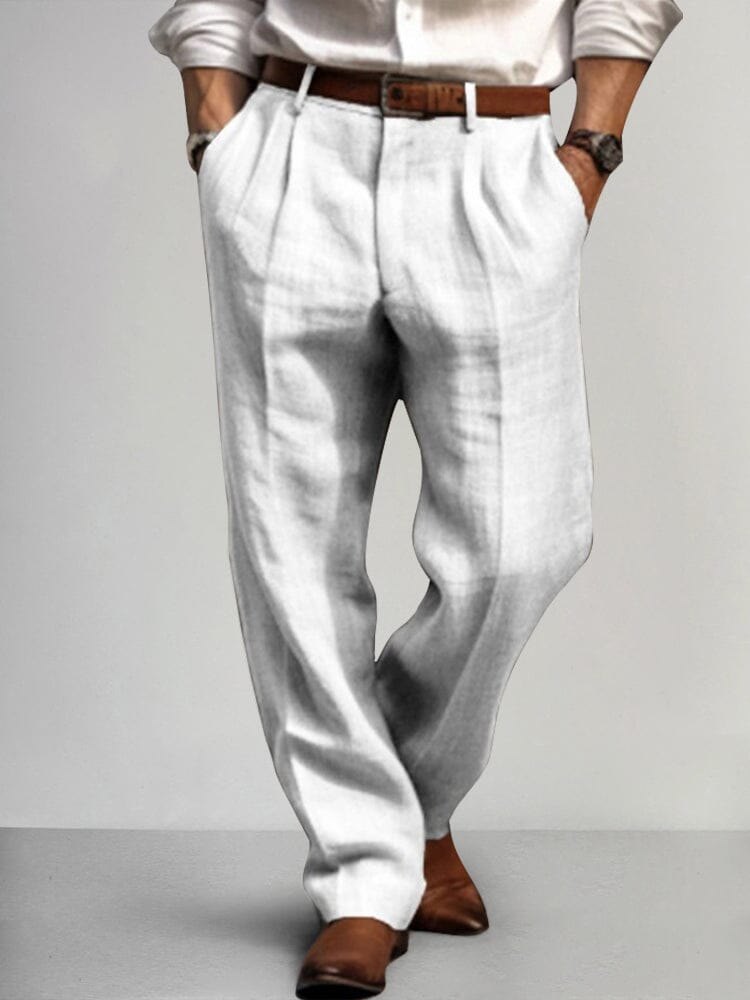 Premium Cotton Linen Relax Pants Pants coofandy White S 