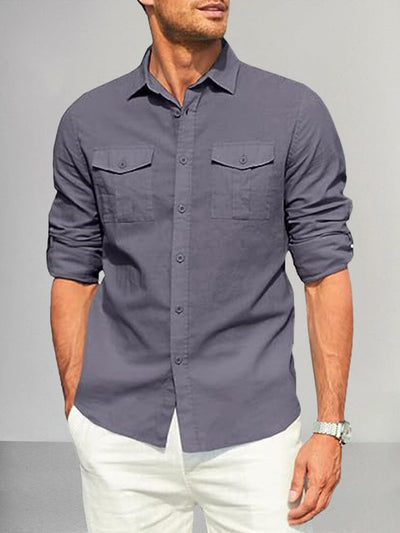 Casual Flap Pocket Cotton Linen Shirt Shirts coofandy 