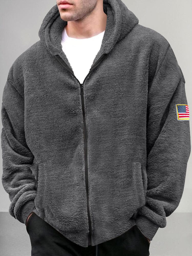 Casual Thick Fleece Hooded Outerwear Jackets coofandy Grey S 