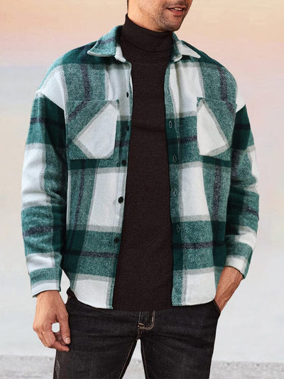 Casual 100% Cotton Flannel Plaid Shirt Shirts coofandy Green S 