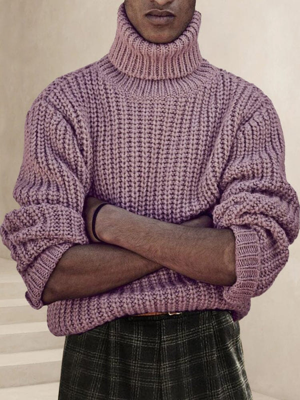 Casual Knitted Turtleneck Sweater Sweater coofandy Purple M 