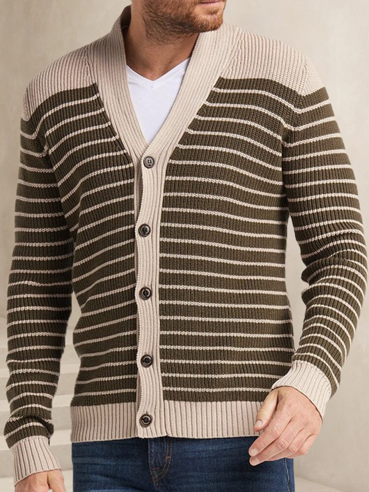 Casual Stripe Knit Cardigan Sweater coofandy Khaki M 