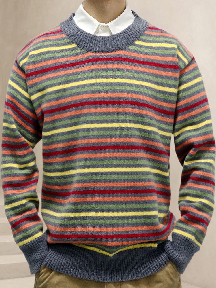 Casual Colorful Striped Sweater Sweater coofandy Grey M 
