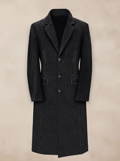 Classic Lapel Long Tweed Coat Coat coofandy Black S 