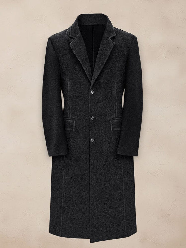 Classic Black Long Tweed Coat Coat coofandy Black S 