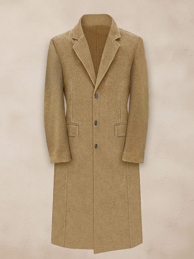 Classic Lapel Long Tweed Coat Coat coofandy Khaki S 