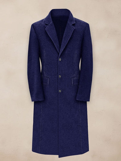 Classic Lapel Long Tweed Coat Coat coofandy Navy Blue S 