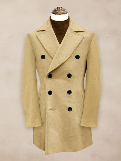 Stylish Mid-Length Tweed Coat Coat coofandy Khaki S 