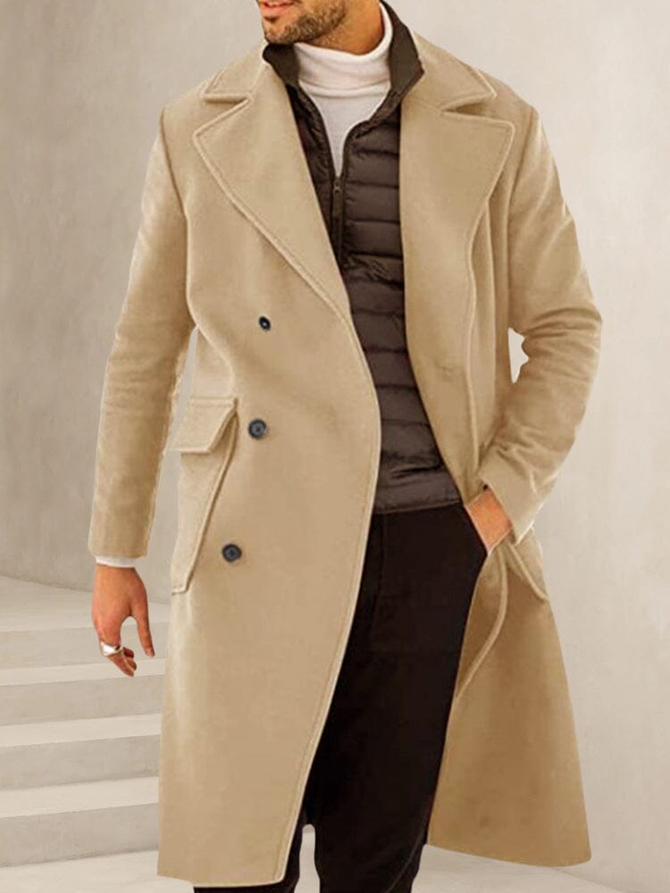 Premium Double-Breasted Tweed Coat Coat coofandystore Khaki M 