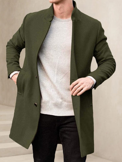 Classic Stand Collar Tweed Coat Coat coofandystore Army Green M 