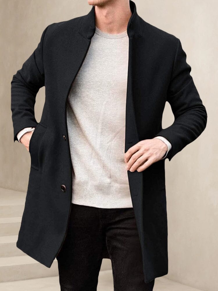 Classic Stand Collar Tweed Coat Coat coofandystore Black M 