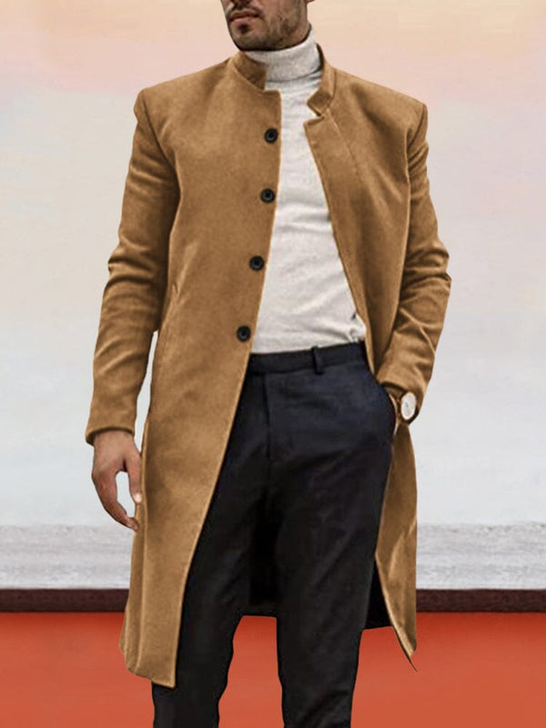 Casual Stand Collar Long Tweed Coat Coat coofandy Brown S 