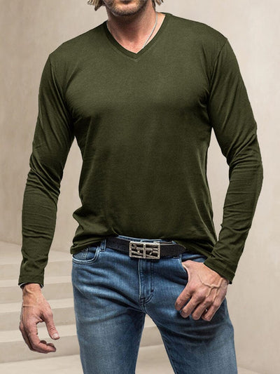 Classic V-Neck 100% Cotton Top Shirts coofandy Army Green S 