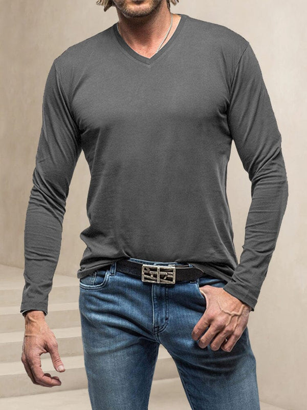 Classic V-Neck 100% Cotton Top Shirts coofandy Grey S 