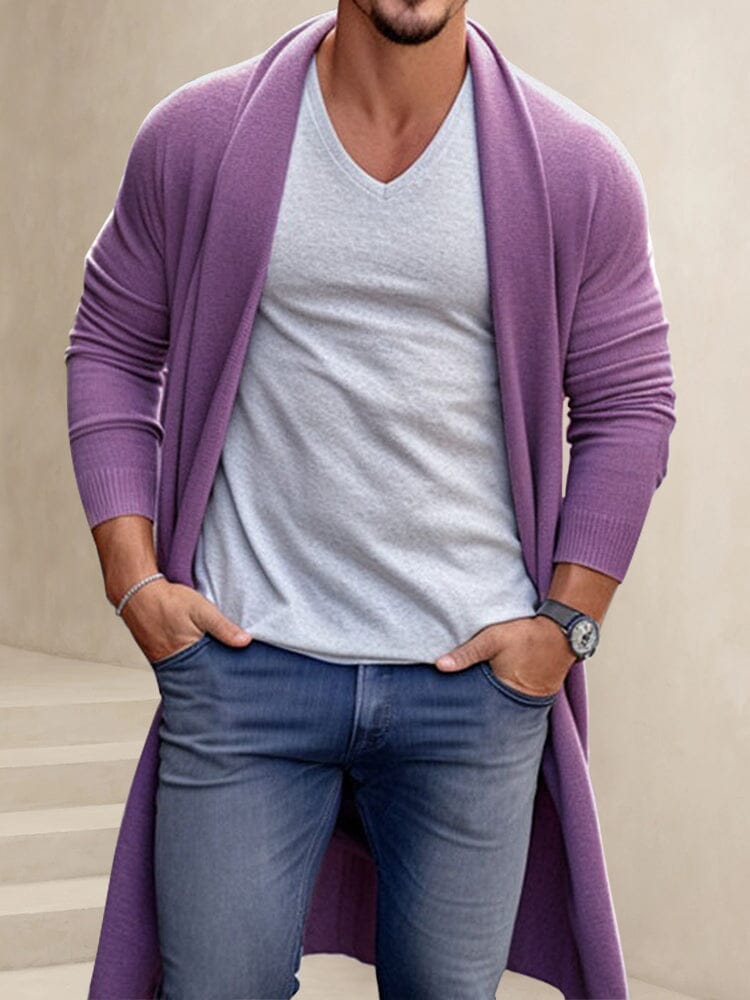 Casual Shawl Collar Long Cardigan Cardigans coofandy Purple M 