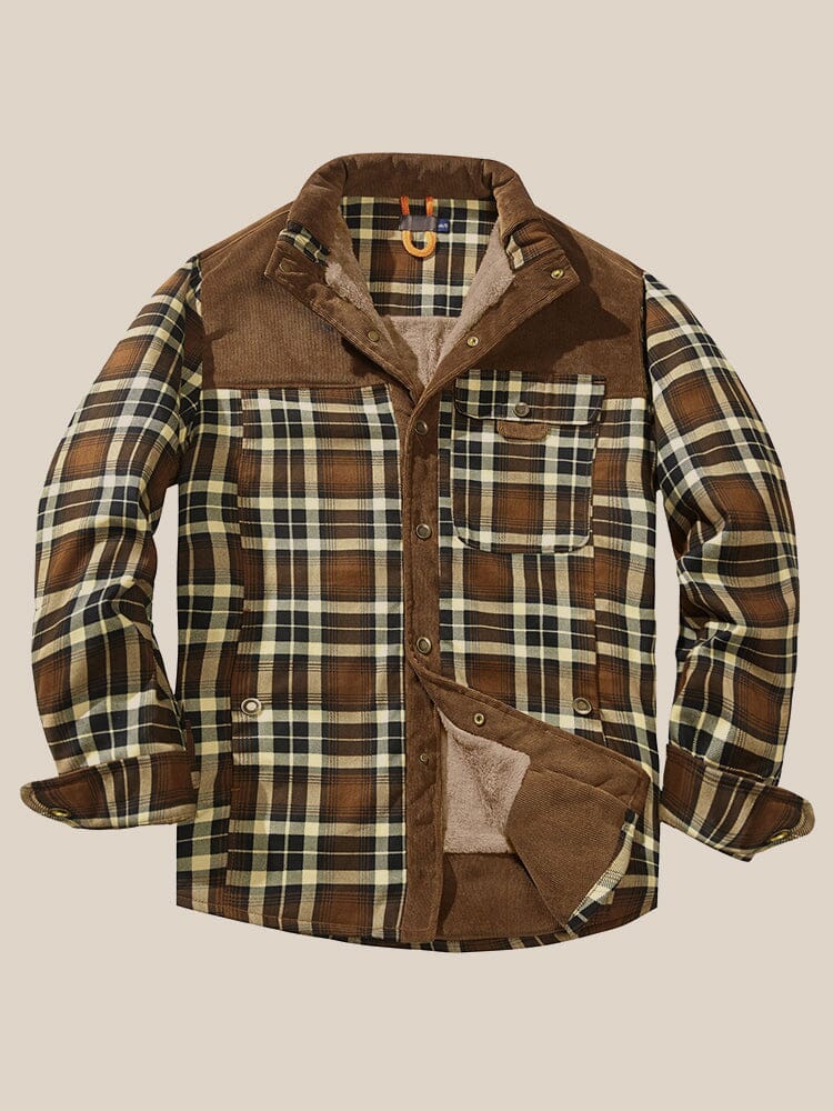 Casual Fleece Lined Plaid Jacket Jackets coofandystore Brown S 